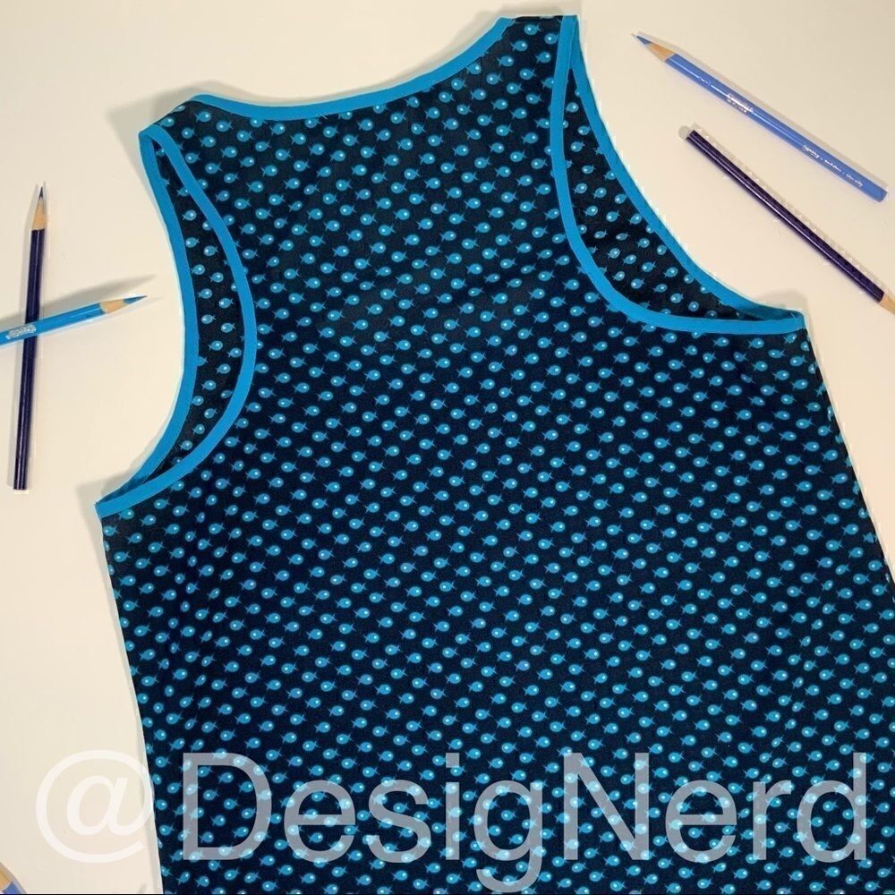 MODCLOTH RACERBACK HENLEY TANK TOP IN BLUE FISH TINY PRINT WOMEN’S SIZE SMALL - Picture 7 of 10